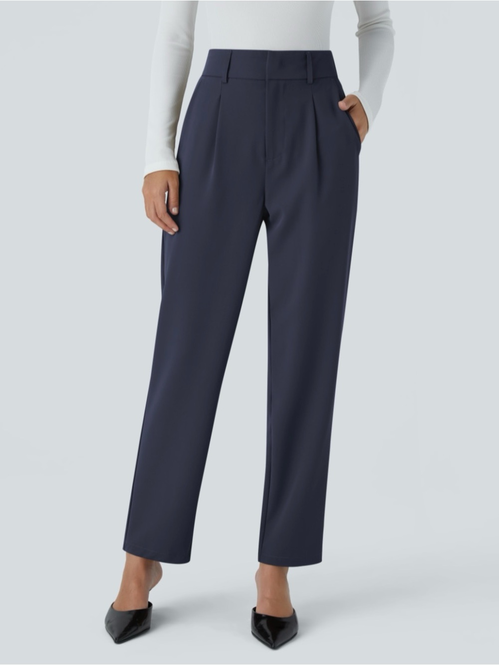 XL Petite High-Rise Navy Straight-Leg Stretch Trousers
